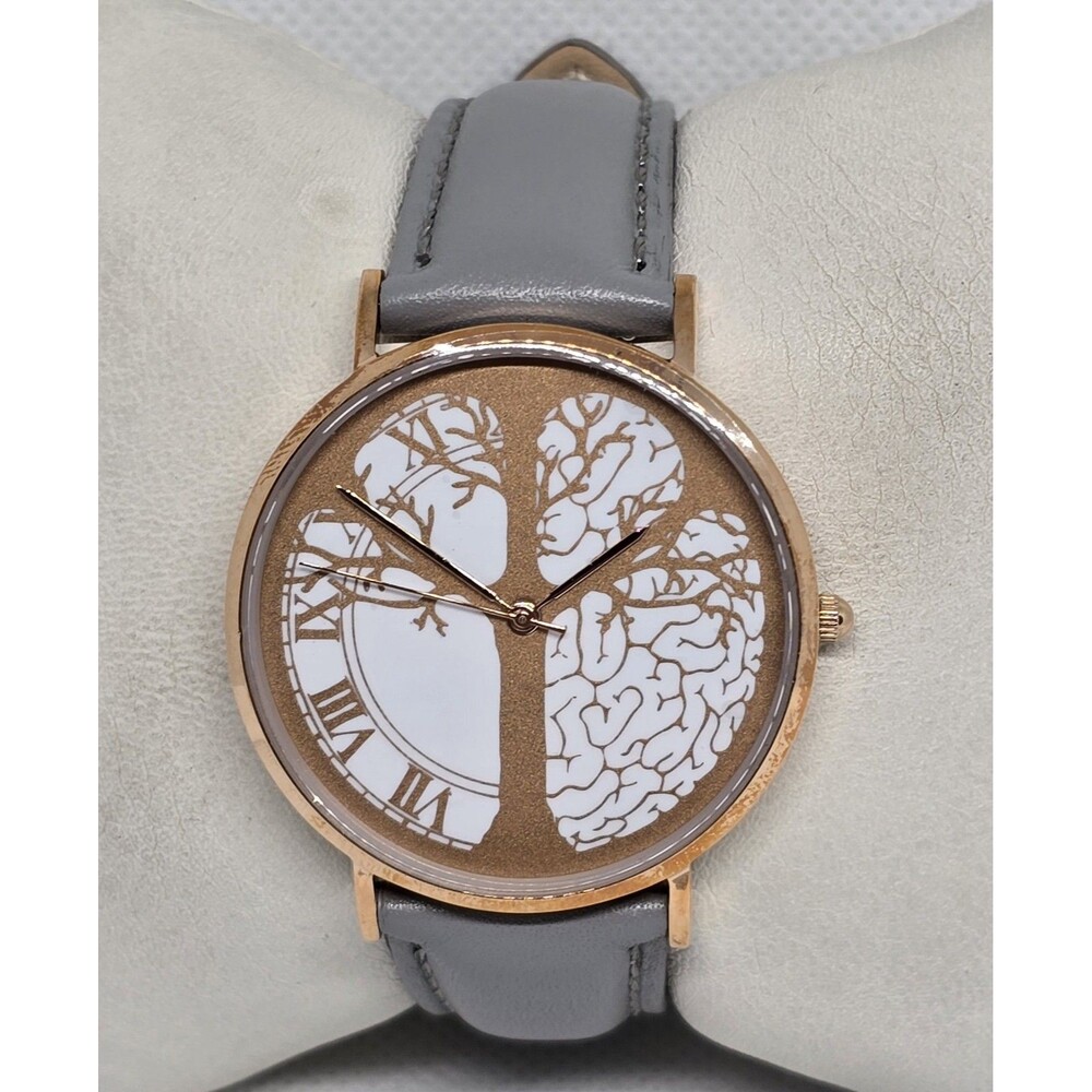 Women's Time Peace Tree of Life Rose Gold Tone Gray Leather Strap Watch 13 - Picture 5 of 9